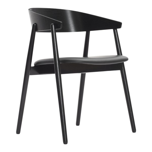 Krzesło drewniane z tapicerowanym siedziskiem AC2, dąb czarny, skóra czarna - Andersen Furniture