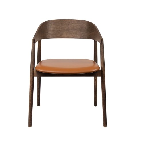 Krzesło drewniane z tapicerowanym siedziskiem AC2, dąb dymiony, skóra cognac - Andersen Furniture