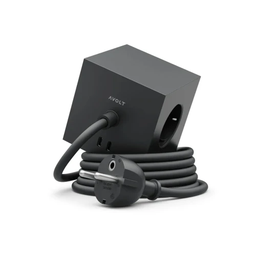 Avolt Square 1 - Listwa zasilająca kostka z usb, Stockholm Black czarna