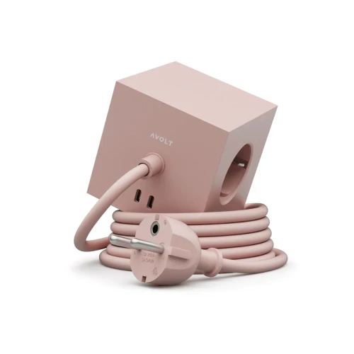 Avolt Square 1, Listwa zasilająca kostka z usb, Old Pink różowa - Avolt