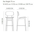 Hoker drewniany z oparciem NY11 75, dąb Light Smoked - NORR11