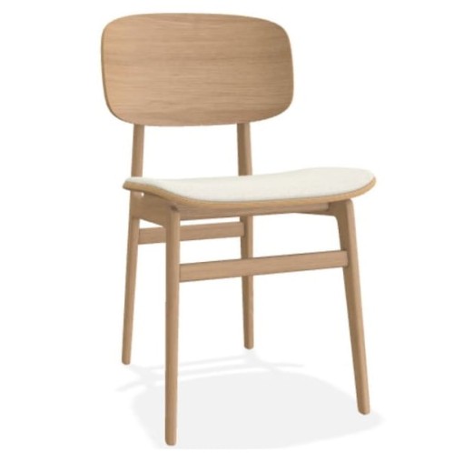 Krzesło drewniane z tapicerowanym siedziskiem, NY11 boucle Grain 60300, dąb różne kolory - NORR11