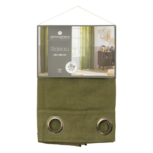 Lniana zasłona na przelotkach Linah 130x260, khaki - Atmosphera
