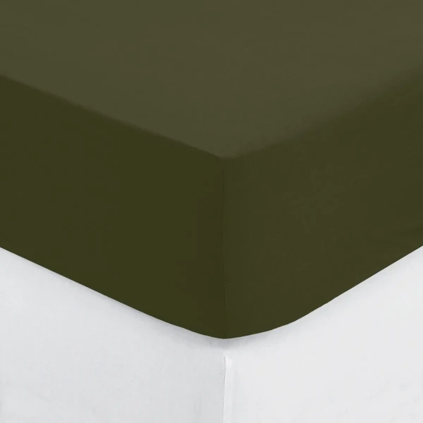 Prześcieradło bawełniane z gumką 160x200, Oeko-Tex, zieleń khaki - Atmosphera