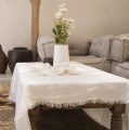 Obrus z frędzlami z lnu 150x250 biały - Bazar Bizar