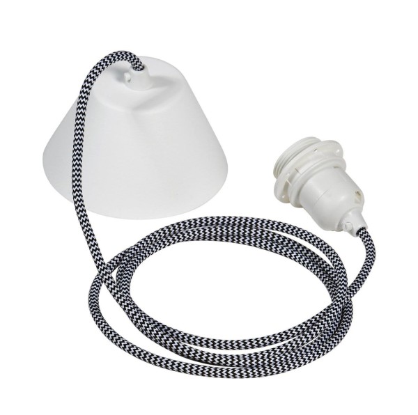 Kabel do lampy sufitowej w oplocie tekstylnym, z oprawką E27, 2.1m, czarno-biały - PR Home