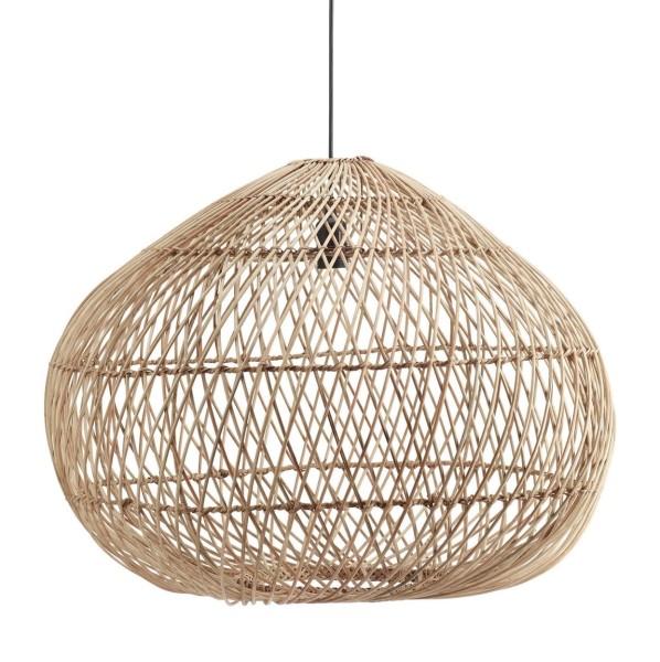 Duża lampa wisząca z rattanu Karen Ø70, naturalna - PR Home