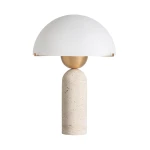 Lampa stołowa designerska, z trawertynu z białym kloszem - Vical