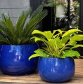 Donica ogrodowa ceramiczna Ø47, kobaltowy niebieski - Polnix