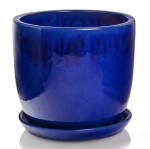 Doniczka ceramiczna z podstawką Ø41, kobaltowa - Polnix