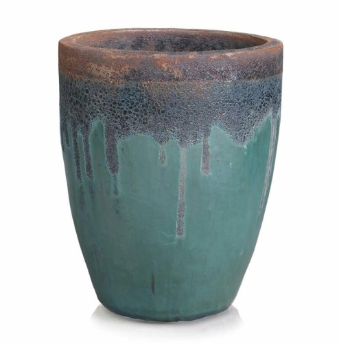 Wysoka donica ogrodowa ceramiczna ręcznie wykonana Ø45, turkus brąz - Polnix