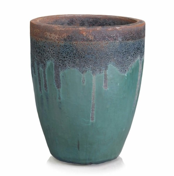 Wysoka donica ogrodowa ceramiczna ręcznie wykonana Ø45, turkus brąz - Polnix