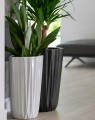 Wysokie donice ceramiczne z geometrycznym wzorem, białe, 2 szt - Polnix