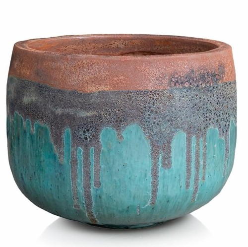 Ręcznie wykonana donica ogrodowa ceramiczna Ø28, turkus brąz - Polnix