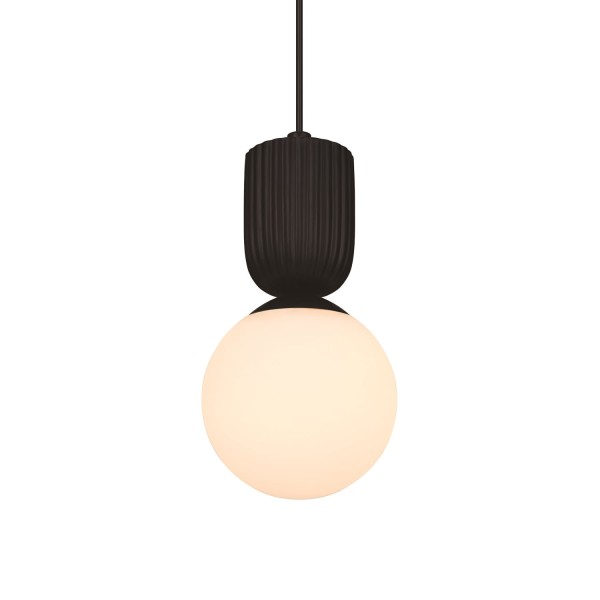 Lampa wisząca szklana kula z rowkowaną oprawą Sadie, czarna - Nordlux
