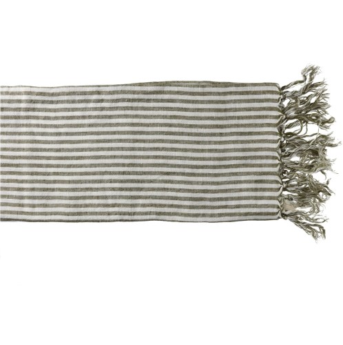 Lniany pled w paski Saint-Tropez 170x130, zielony - Pomax