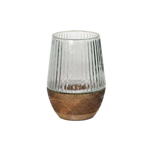 Świecznik tealight drewniany ze szklanym kloszem Arbre 14, naturalny - Pomax