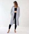 Szlafrok lniany Laval L/XL, szaro-biały - Tell Me More
