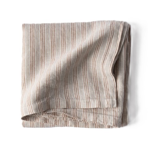 Obrus z miękkiego lnu stone washed 145x270, Hazelnut stripe - Tell Me More