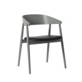 Krzesło drewniane z tapicerowanym siedziskiem AC2, buk szary, skóra czarna - Andersen Furniture