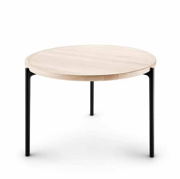 Stolik kawowy z drewnianym blatem Savoye bielony dąb Ø60 - PLEASE WAIT to be SEATED