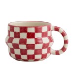 Kubki z kamionki w kratkę Ysia Red 300 ml, 4 szt - Nordal