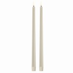Długie świece stożkowe 32 na baterie z ruchomym płomieniem LED, Oyster Grey, 2 pak - Uyuni