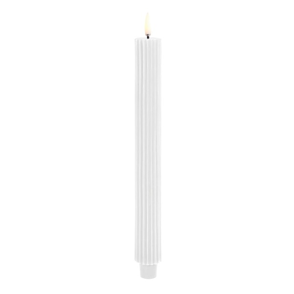 Rowkowane świece stożkowe 25,5 cm, LED na baterie z ruchomym płomieniem, biel Nordic, 2 pak - Uyuni