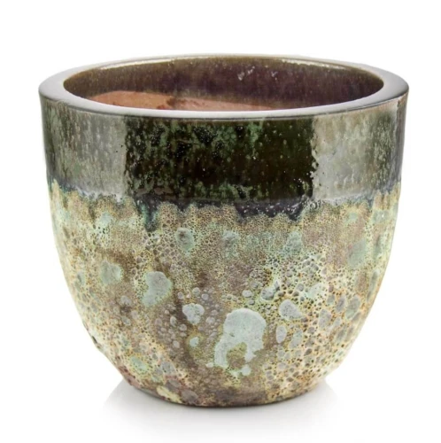 Donica ogrodowa ceramiczna szkliwiona zielona Ø 30 cm - Polnix