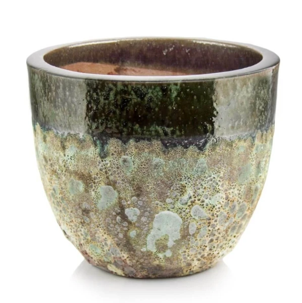 Donica ogrodowa ceramiczna szkliwiona zielona Ø 30 cm - Polnix