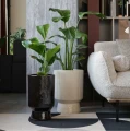Donice na nodze ceramiczne kremowe z pionowym ryflowaniem, 42-46-49 cm, 3 szt - Polnix