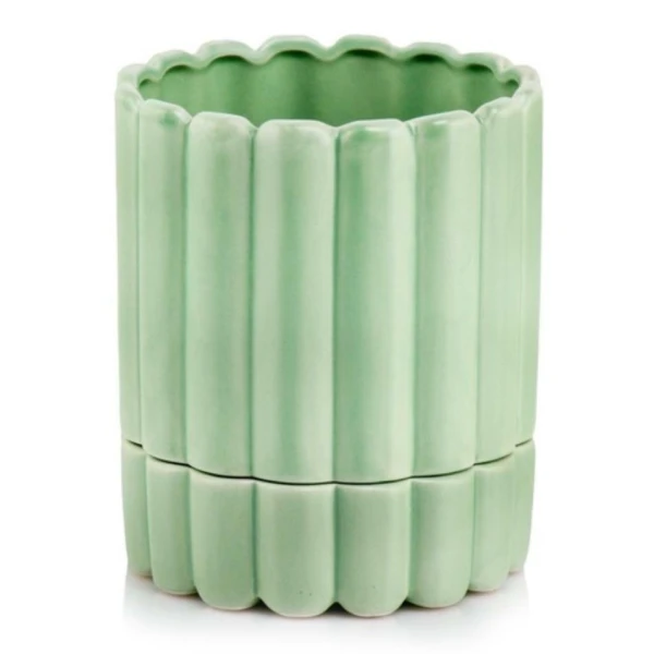 Doniczka ceramiczna z podstawką Ø 14 cm, seledynowa - Polnix