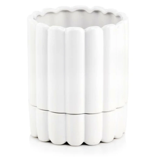 Doniczka ceramiczna z podstawką Ø 14 cm, biała - Polnix