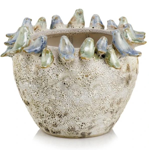 Ceramiczna osłonka na doniczkę z ptasim dekorem Ø 21 cm - Polnix