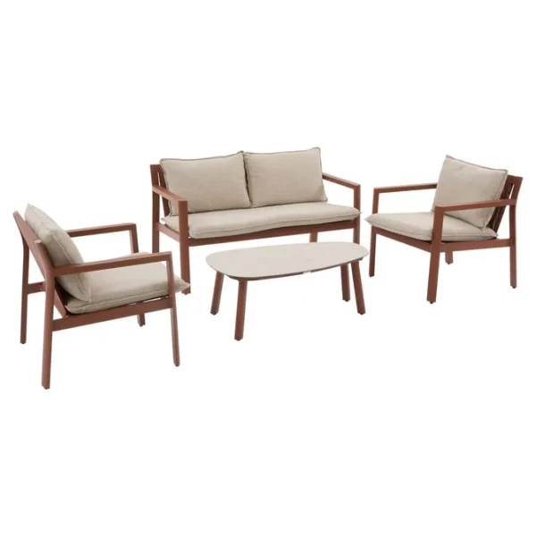 Zestaw mebli ogrodowych Flovia 4-osobowy z aluminium i texaline, Mahogany - Hesperide