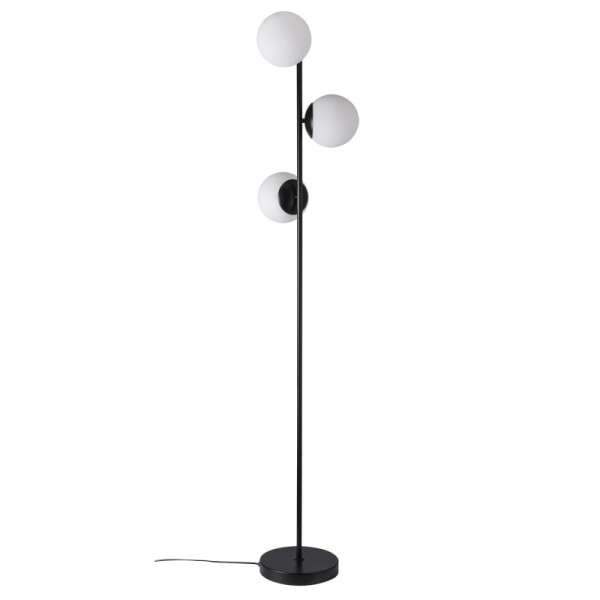 Czarna lampa podłogowa Lilly z trzema szklanymi kloszami NORDLUX