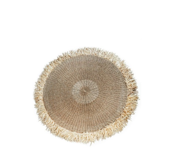 Naturalny okrągły dywanik Fringed 100 z rafii - Bazar Bizar
