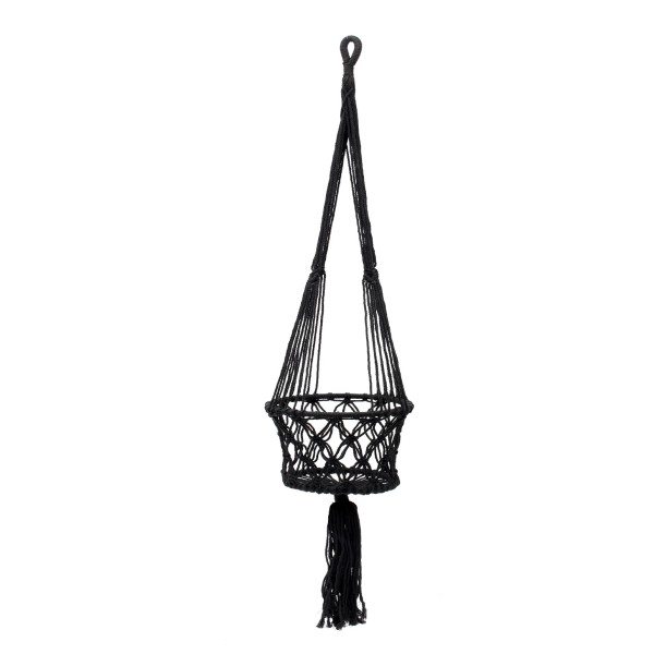 Czarny kwietnik wiszący osłonka z makramy Boho Macrame-L - Bazar Bizar