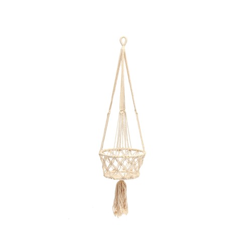 biały kwietnik wiszący osłonka ze sznurka z makramy Boho Macrame-L BAZAR BIZAR