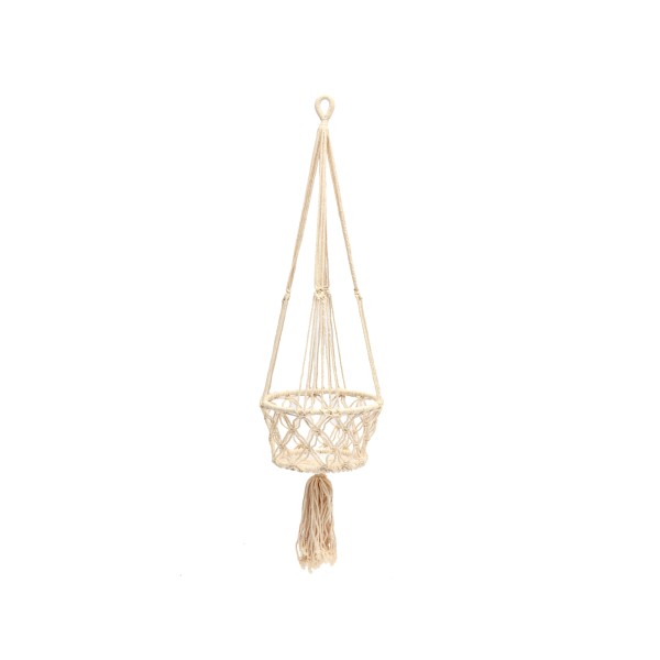 Biały kwietnik wiszący osłonka ze sznurka z makramy Boho Macrame-L - Bazar Bizar