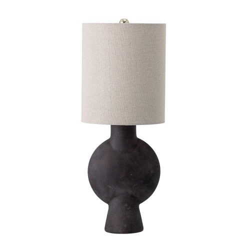 Designerska brązowa lampa stołowa z terakoty z lnianym kloszem BLOOMINGVILLE