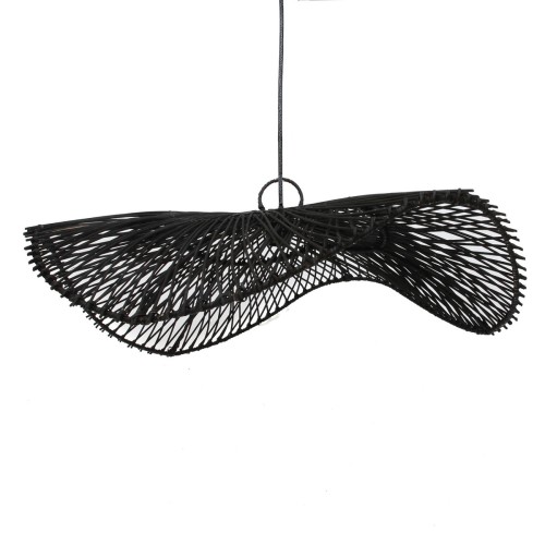 Czarny rattanowy abażur do lampy sufitowej wiszącej Chapeau - Bazar Bizar