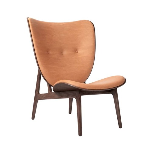 Fotel drewniany tapicerowany Elephant Lounge, Dark Smoked Dunes Cognac skóra - NORR11