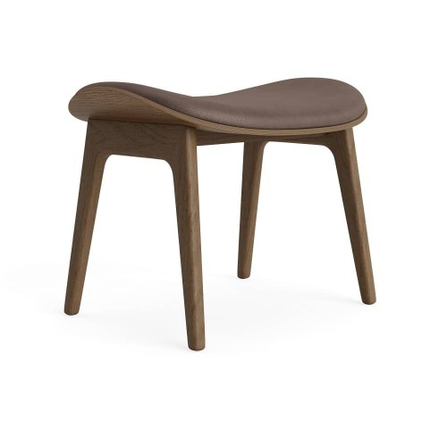 Taboret podnóżek z tapicerowanym siedziskiem Elephant Lounge drewno dębowe Light Smoked skóra Dark Brown NORR11