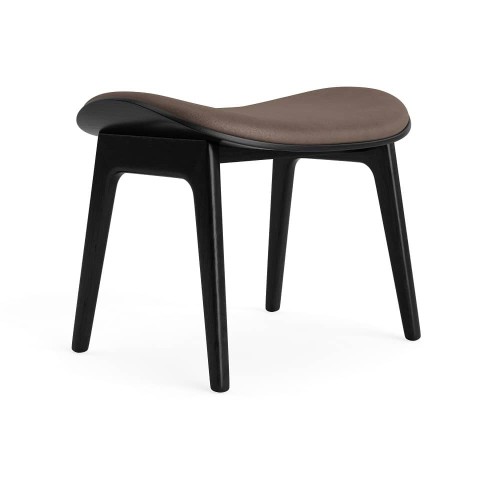 Taboret podnóżek z tapicerowanym siedziskiem Elephant Lounge drewno dębowe czarny Black skóra Dark Brown NORR11