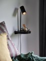 Czarny kinkiet lampka nocna do sypialni lampa z półką z portem USB do ładowania NORDLUX