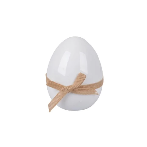 Jajko wielkanocne ceramiczne białe ze wstążką z juty EWAX