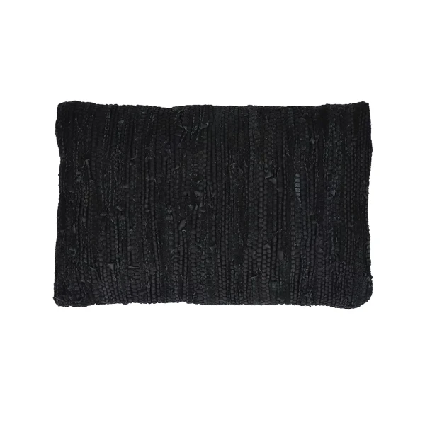 Czarna poduszka skórzana ozdobna 30x50 Raw - POMAX