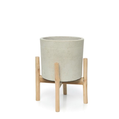 Kwietnik stojący Chalk Low szara terakota teak BAZAR BIZAR