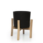 Kwietnik stojący Chalk Low czarna terakota teak - Bazar Bizar